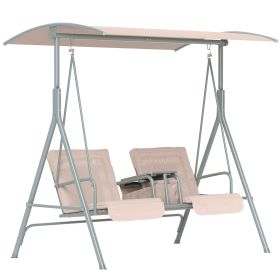 Outsunny 2-Seater Outdoor Porch Swing with Canopy and Table, Patio Swing Chair for Garden, Poolside, Backyard, Beige