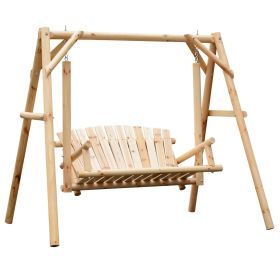 Outsunny 6.5' Outdoor Rustic Patio Swing Chair, 2-Person Porch Swing Chair with Solid Wood Leg, Garden Swing, Natural