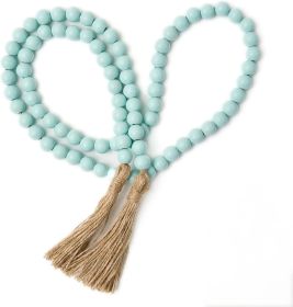 59in Wood Bead Garland with Tassels, Decorative Beads, Farmhouse Wooden Beads Garland for Wall Hanging Home Festival Decor, Aqua, Teal
