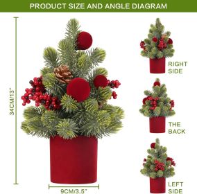 Small Christmas Tree, 12Inch Artificial Burgundy Velvet Ball Berry Mini Tabletop Christmas Decorations, for Home Party Thankgivings Xmas Indoor D