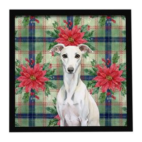 White Whippet Christmas PoinsettIas Framed Metal Print Bathroom, Kitchen, Office, Home Decor Wall Art Ready to Hang, Square, 8X8