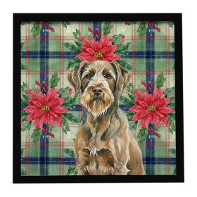 Chestnut Wirehaired Pointing Griffon Christmas PoinsettIas Framed Metal Print Bathroom, Kitchen, Office, Home Decor Wall Art Ready to Hang, Squar