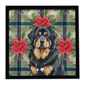Black and Tan Tibetan Mastiff Christmas PoinsettIas Framed Metal Print Bathroom, Kitchen, Office, Home Decor Wall Art Ready to Hang, Square, 8X8