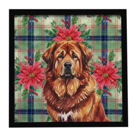 Red Gold Tibetan Mastiff Christmas PoinsettIas Framed Metal Print Bathroom, Kitchen, Office, Home Decor Wall Art Ready to Hang, Square, 8X8