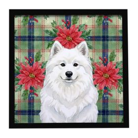 White Samoyed Christmas PoinsettIas Framed Metal Print Bathroom, Kitchen, Office, Home Decor Wall Art Ready to Hang, Square, 8X8