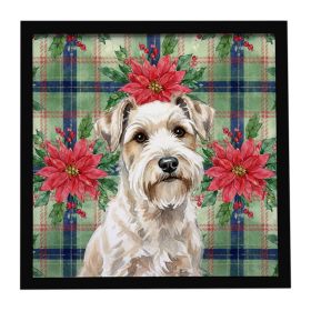 Sealyham Terrier Christmas PoinsettIas Framed Metal Print Bathroom, Kitchen, Office, Home Decor Wall Art Ready to Hang, Square, 8X8