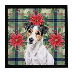 White with Black Markings Russell Terrier Christmas PoinsettIas Framed Metal Print Bathroom, Kitchen, Office, Home Decor Wall Art Ready to Hang