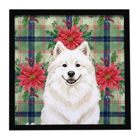 Cream Samoyed Christmas PoinsettIas Framed Metal Print Bathroom, Kitchen, Office, Home Decor Wall Art Ready to Hang, Square, 8X8