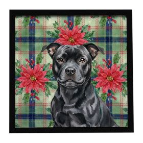 Black Staffordshire Bull Terrier Christmas PoinsettIas Framed Metal Print Bathroom, Kitchen, Office, Home Decor Wall Art Ready to Hang, Square, 8