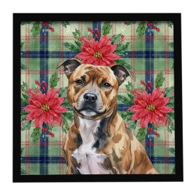 Brindle Staffordshire Bull Terrier Christmas PoinsettIas Framed Metal Print Bathroom, Kitchen, Office, Home Decor Wall Art Ready to Hang, Square,