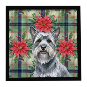 Gray Skye Terrier Christmas PoinsettIas Framed Metal Print Bathroom, Kitchen, Office, Home Decor Wall Art Ready to Hang, Square, 8X8
