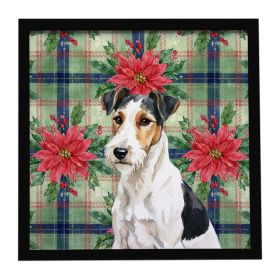 Smooth Fox Terrier Christmas PoinsettIas Framed Metal Print Bathroom, Kitchen, Office, Home Decor Wall Art Ready to Hang, Square, 8X8