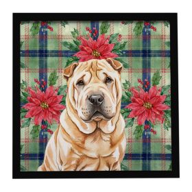Red Shar Pei Christmas PoinsettIas Framed Metal Print Bathroom, Kitchen, Office, Home Decor Wall Art Ready to Hang, Square, 8X8