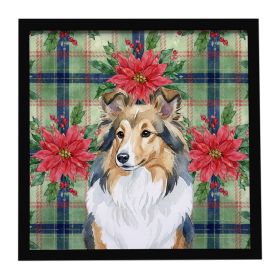 Sable Sheltie Christmas PoinsettIas Framed Metal Print Bathroom, Kitchen, Office, Home Decor Wall Art Ready to Hang, Square, 8X8