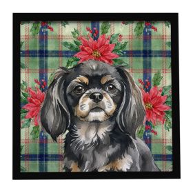 Black and Tan Tibetan Spaniel Christmas PoinsettIas Framed Metal Print Bathroom, Kitchen, Office, Home Decor Wall Art Ready to Hang, Square, 8X8
