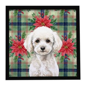 Toy White Poodle Christmas PoinsettIas Framed Metal Print Bathroom, Kitchen, Office, Home Decor Wall Art Ready to Hang, Square, 8X8