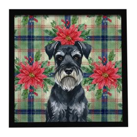 Standard Schnauzer Christmas PoinsettIas Framed Metal Print Bathroom, Kitchen, Office, Home Decor Wall Art Ready to Hang, Square, 8X8