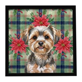 Yorkiepoo Christmas PoinsettIas Framed Metal Print Bathroom, Kitchen, Office, Home Decor Wall Art Ready to Hang, Square, 8X8