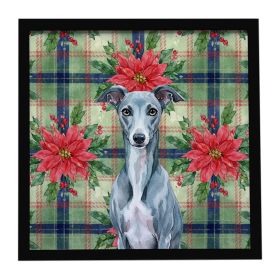 Blue Whippet Christmas PoinsettIas Framed Metal Print Bathroom, Kitchen, Office, Home Decor Wall Art Ready to Hang, Square, 8X8