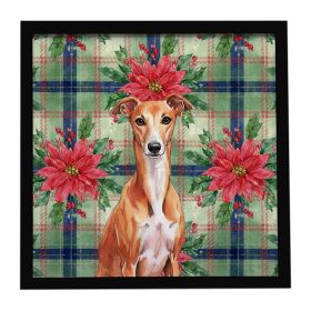 Red Whippet Christmas PoinsettIas Framed Metal Print Bathroom, Kitchen, Office, Home Decor Wall Art Ready to Hang, Square, 8X8