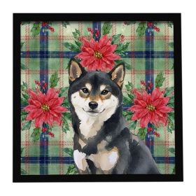 Black and Tan Shiba Inu Christmas PoinsettIas Framed Metal Print Bathroom, Kitchen, Office, Home Decor Wall Art Ready to Hang, Square, 8X8