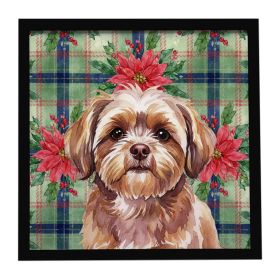 Liver Shih Tzu Christmas PoinsettIas Framed Metal Print Bathroom, Kitchen, Office, Home Decor Wall Art Ready to Hang, Square, 8X8