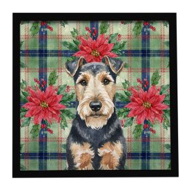 Welsh Terrier Christmas PoinsettIas Framed Metal Print Bathroom, Kitchen, Office, Home Decor Wall Art Ready to Hang, Square, 8X8