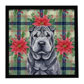 Black Shar Pei Christmas PoinsettIas Framed Metal Print Bathroom, Kitchen, Office, Home Decor Wall Art Ready to Hang, Square, 8X8