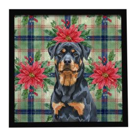 Rottweiler Christmas PoinsettIas Framed Metal Print Bathroom, Kitchen, Office, Home Decor Wall Art Ready to Hang, Square, 8X8