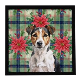 Tricolor Russell Terrier Christmas PoinsettIas Framed Metal Print Bathroom, Kitchen, Office, Home Decor Wall Art Ready to Hang, Square, 8X8
