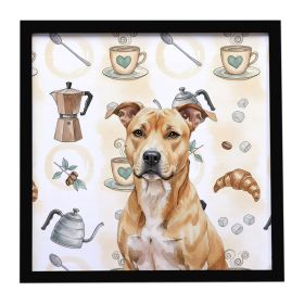Fawn American Staffordshire Terrier Coffee Bar Framed Metal Print Bathroom, Kitchen, Office, Home Decor Wall Art Ready to Hang, Square, 8X8