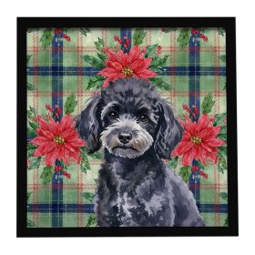 Toy Black Poodle Christmas PoinsettIas Framed Metal Print Bathroom, Kitchen, Office, Home Decor Wall Art Ready to Hang, Square, 8X8