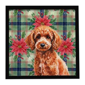 Toy Red Poodle Christmas PoinsettIas Framed Metal Print Bathroom, Kitchen, Office, Home Decor Wall Art Ready to Hang, Square, 8X8