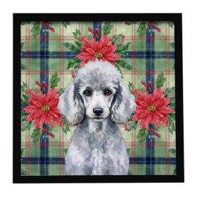Standard Silver Poodle Christmas PoinsettIas Framed Metal Print Bathroom, Kitchen, Office, Home Decor Wall Art Ready to Hang, Square, 8X8