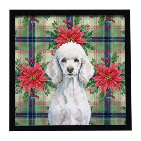 Standard White Poodle Christmas PoinsettIas Framed Metal Print Bathroom, Kitchen, Office, Home Decor Wall Art Ready to Hang, Square, 8X8