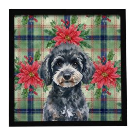 Miniature Black Poodle Christmas PoinsettIas Framed Metal Print Bathroom, Kitchen, Office, Home Decor Wall Art Ready to Hang, Square, 8X8