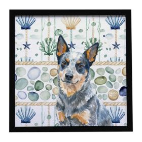 Blue Heeler Australian Cattle Dog Coastal Sea Glass Framed Metal Print Bathroom, Kitchen, Office, Home Decor Wall Art Ready to Hang, Square, 8X8