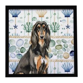 Black & Tan Afghan Hound Coastal Sea Glass Framed Metal Print Bathroom, Kitchen, Office, Home Decor Wall Art Ready to Hang, Square, 8X8