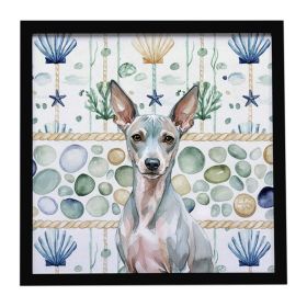 American Hairless Terrier Coastal Sea Glass Framed Metal Print Bathroom, Kitchen, Office, Home Decor Wall Art Ready to Hang, Square, 8X8