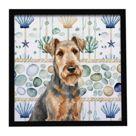 Grizzle Airedale Terrier Coastal Sea Glass Framed Metal Print Bathroom, Kitchen, Office, Home Decor Wall Art Ready to Hang, Square, 8X8