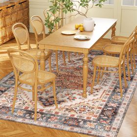 HOMCOM Area Rug 4x6, Machine Washable Rug, Non-Slip Boho Print Pattern Medallion Carpet for Living Room, Bedroom, Tawny Brown