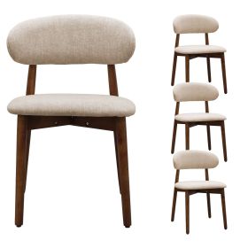 Light Camel Flannelette Upholstered Dining Chair with Walnut Solid Wood Legs, Armless Chair Set of 4 for Kitchen, Restaurant, Living, Meeting Roo