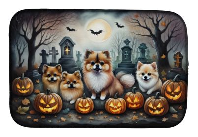 Pomeranian Spooky Halloween Dish Drying Mat Absorbent Dish Drying Mat Pad for Kitchen Counter Dish Drainer Mat for Countertop, 14 x 21", Multicol