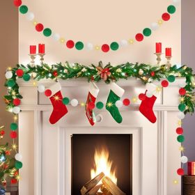 9.84 Ft Felt Ball Garland with Warm Light String Christmas Pom Pom Garland 100 pcs Red Green White 1 inch Pompoms DIY Unique Hanging Bunting Bann