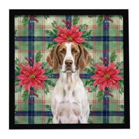 Liver and White Pointer Christmas PoinsettIas Framed Metal Print Bathroom, Kitchen, Office, Home Decor Wall Art Ready to Hang, Square, 8X8