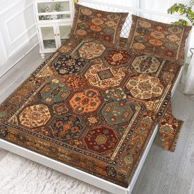 4pcs Retro Bohemian Geometric Style Minimalist Comfort Series Bed 1Fitted Sheet 1 Sheet And Two Pillowcases Bedding For All Seasons Use (Option: Queen-Brown)