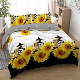 3 Pieces Black And White Background Sunflower Duvet Cover Set Yellow Flower Polyester Bedding Set For Adults Bedroom Decor Twin Full Queen King S (Option: King-Yellow)