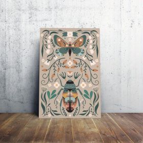 1pcs Modern Classic Wood Frame Canvas Wall Decor With Plant Flower & Butterfly Print, Girls Bedroom Wrap Canvas Painting, Animal Nature Digital A (Option: 32x16inch)