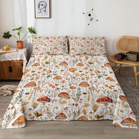 4 Pcs Of Forest Mushroom Natural Style Printed Series Beds, 1 Bedsheet, 1 Bed Sheet, And 2 Pillowcases Bedding, Suitable For All Seasons (Option: King-White)