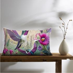 2 Pcs Of Tropical Hummingbird Art Bedroom Satin Printed Soft And Skin Friendly Pillowcase Suitable For All Seasons (Option: 51x91cm-Purple)